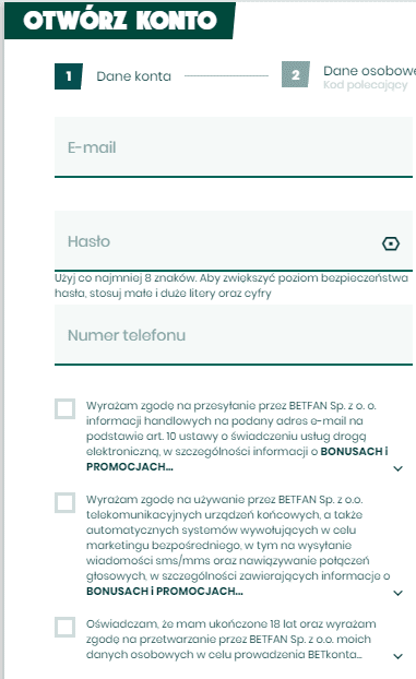Kod promocyjny i rejestracja w BETFAN