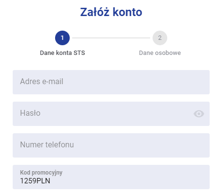 sts bonus powitalny - rejestracja