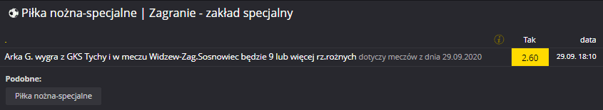 Zakład specjalny Fortuna 1 liga 29.09.