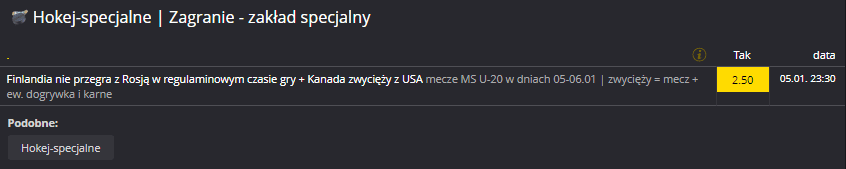 Zakład specjalny U20 MŚ Fortuna 06.01.