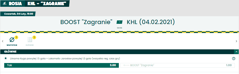 Zakład specjalny BETFAN na 04.02. KHL