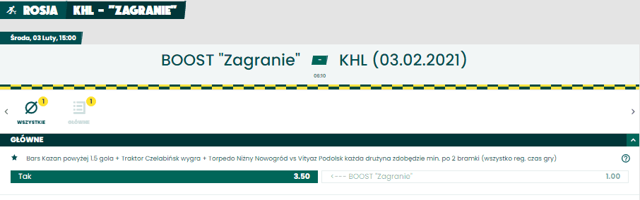 Zakład specjalny BETFAN KHL na 03.02.