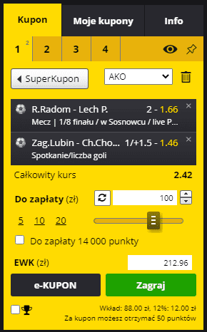 Puchar Polski Lech Poznań-Radomiak Radom Zagłębie Lubin - Chojniczanka dubel 11.02