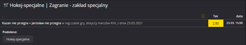 KHL zakład specjalny na 23.03.