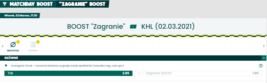 BETFAN zakład specjalny KHL na 02.03.