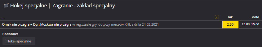 KHL zakład specjalny na 24.03. Fortuna