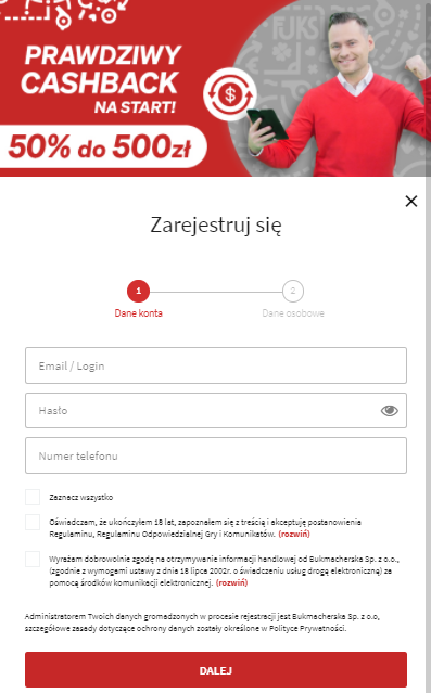 fuksiarz rejestracja