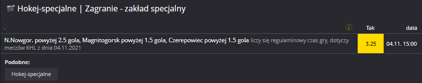 Zakład specjalny KHL Fortuna 04.11.