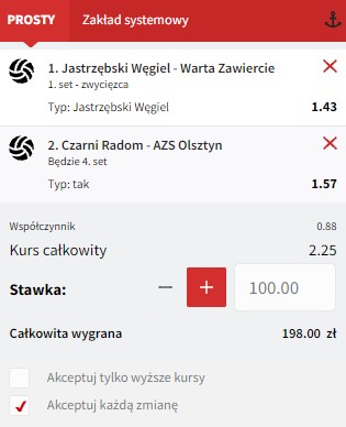Ekupon Fuksiarz Jastrzębski Węgiel - Warta Zawiercie i Czarni Radom vs AZS Olsztyn