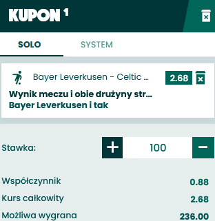 kupon SEO Bayer - Celtic LE, 24.11. Betfan