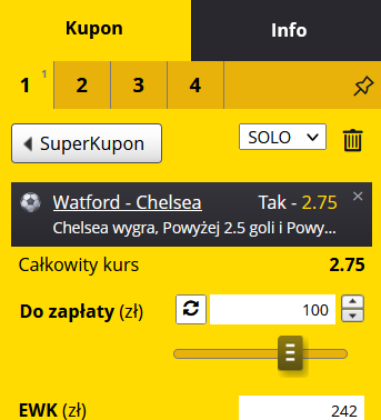 kupon SEO Watford - Chelsea 30.11. Fortuna
