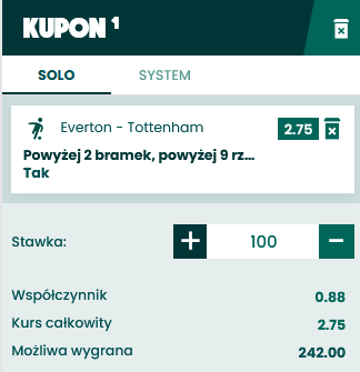kupon SEO Everton - Tottenham 06.11.