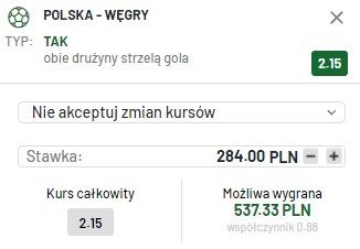 Kupon single Polska - Węgry Totalbet