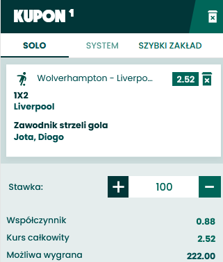 kupon SEO Wolves - Liverpool 03.12. Betfan