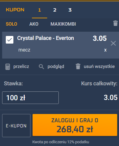 kupon SEO Crystal Palace - Everton 11.12. sts