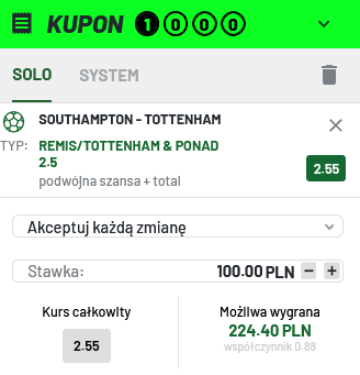 kupon SEO Southampton - Tottenham 27.12. Totalbet