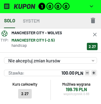 kupon SEO Manchester City - Wolves 10.12.