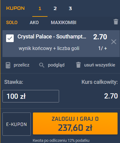 kupon SEO Crystal Palace - Southampton