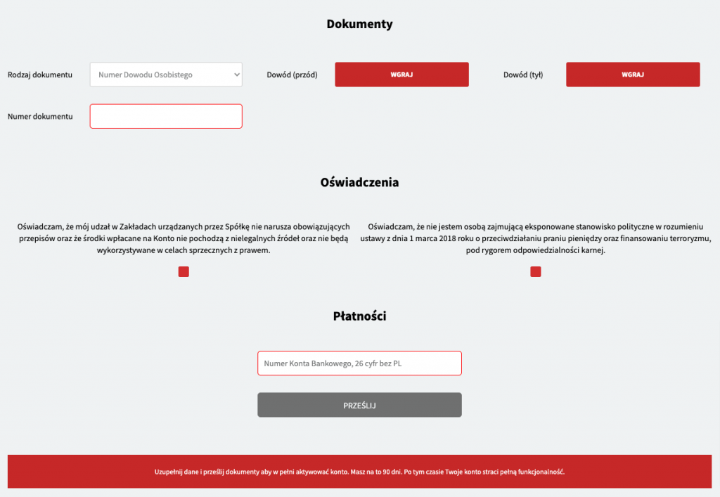Panel służący do weryfikacji tożsamości w Fuksiarzu.