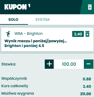 kupon SEO WBA - Brighton 07.01.