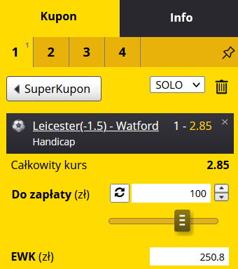 kupon SEO Leicester - Watford 07.01. Fortuna