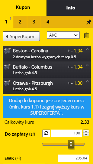 EFORTUNA NHL GOTOWY KUPON