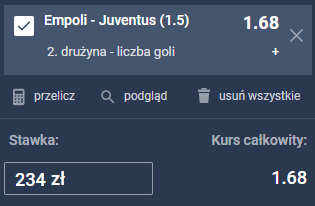 kupon solo empoli - juventus, sts