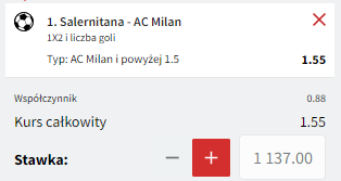 kupon solo salernitana - milan fuksiarz