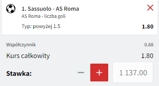 kupon solo sassuolo - as roma fuksiarz