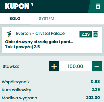 kupon SEO Everton - Crystal Palace 19.05.