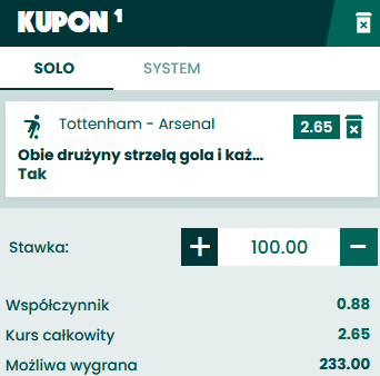 kupon SEO Tottenham - Arsenal 12.05.