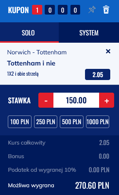 kupon SEO Norwich - Tottenham 22.05.