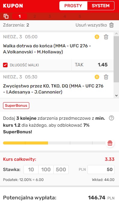 UFC 276, 03.07.2022 r., Superbet