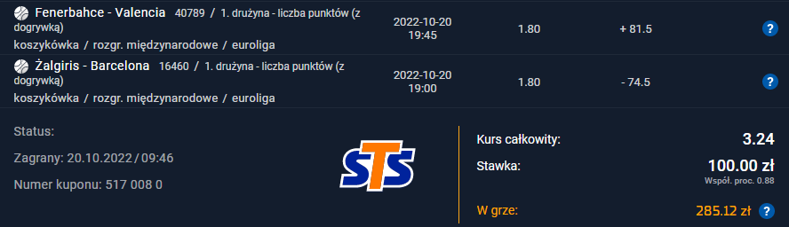 Kupon double Euroliga sts