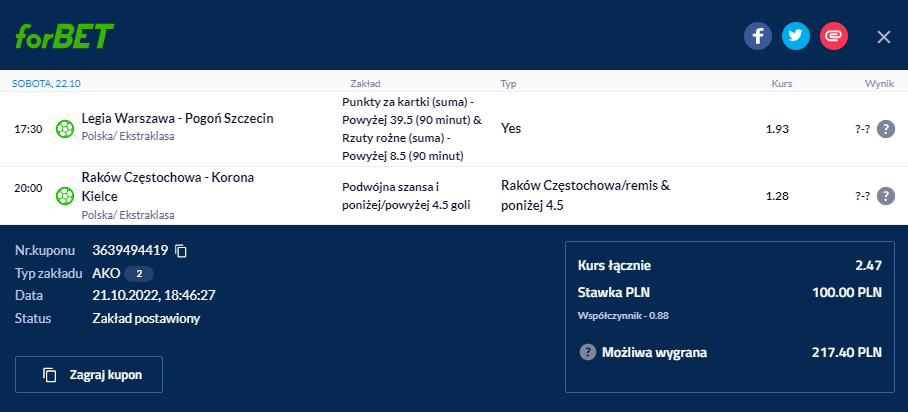 22.10. Forbet Ekstraklasa