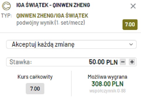 Kupon SEO Swiatek vs Zheng Totalbet 13.10.2022