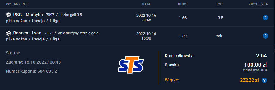 Kupon double Ligue 1 STS