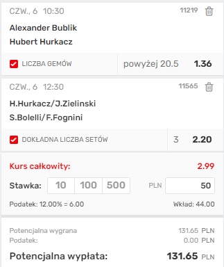 Kupon double tenis Superbet 06.10.2022