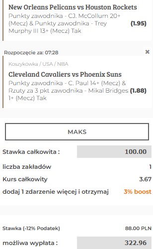 NBA kupon w noblebet 04.01.23