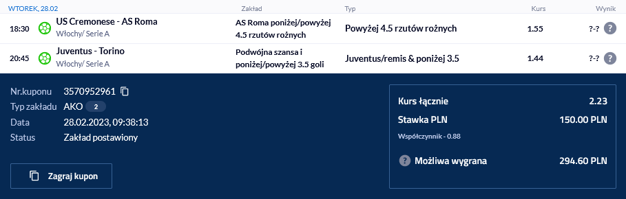 Kupon double Serie A, forbet