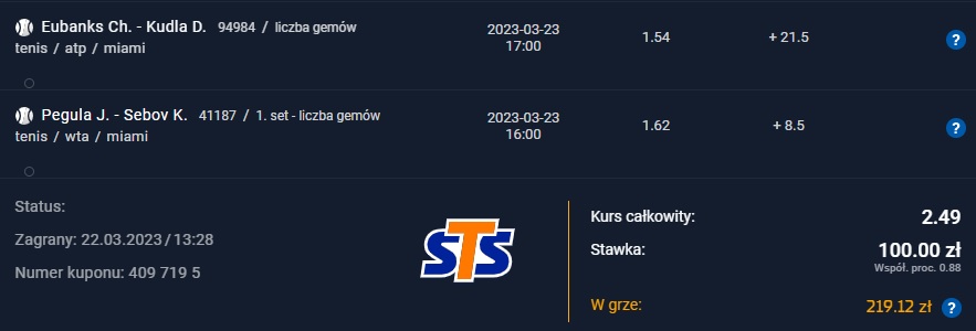 Kupon tenis STS 23,03.2023