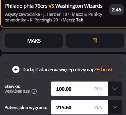 Kupon na NBA singiel w LVBET; 12.03