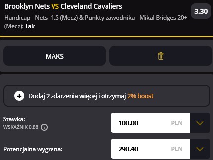 Kupon w LVBET na NBA; 23.03.2023