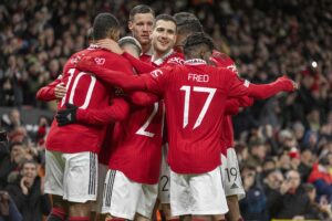 Piłkarze Manchesteru United po strzeleniu gola