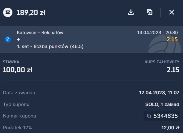 Kupon STS, singiel, siatkówka, mecz o 11 miejsce, GKS Katowice vs PGE Skra Bełchatów