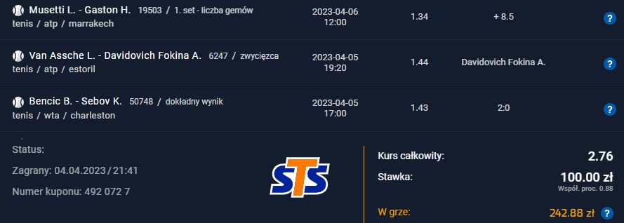 Kupon triple tenis STS 04.04.2023