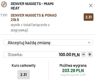 Kupon w Totalbet na pierwszy mecz finału NBA; 01.06.2023