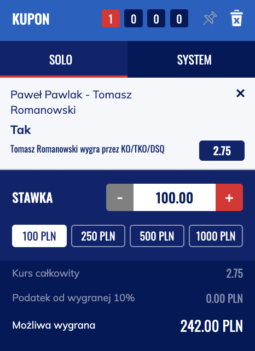 Kupon na walkę Pawlak - Romanowski