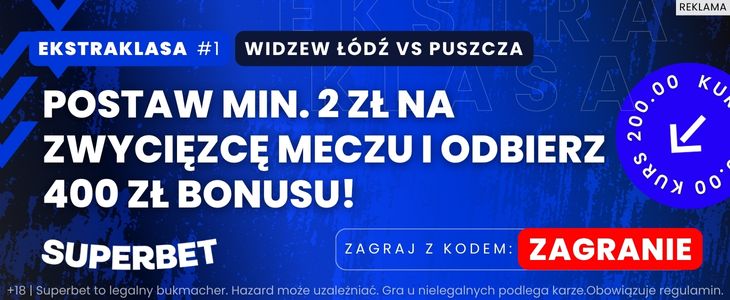 Bonus 400 PLN na mecz Widzew - Puszcza