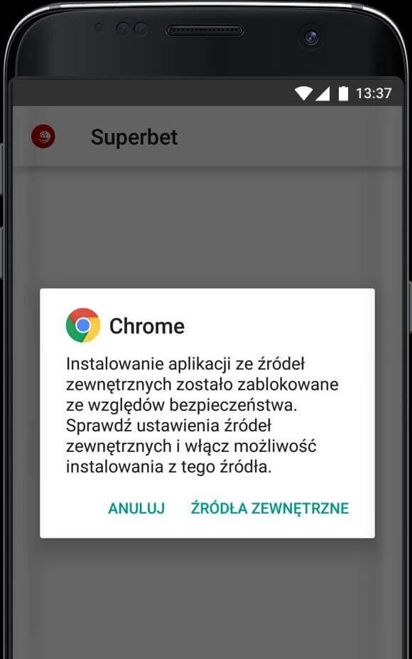 Pobieranie aplikacji Superbet w Chrome.
